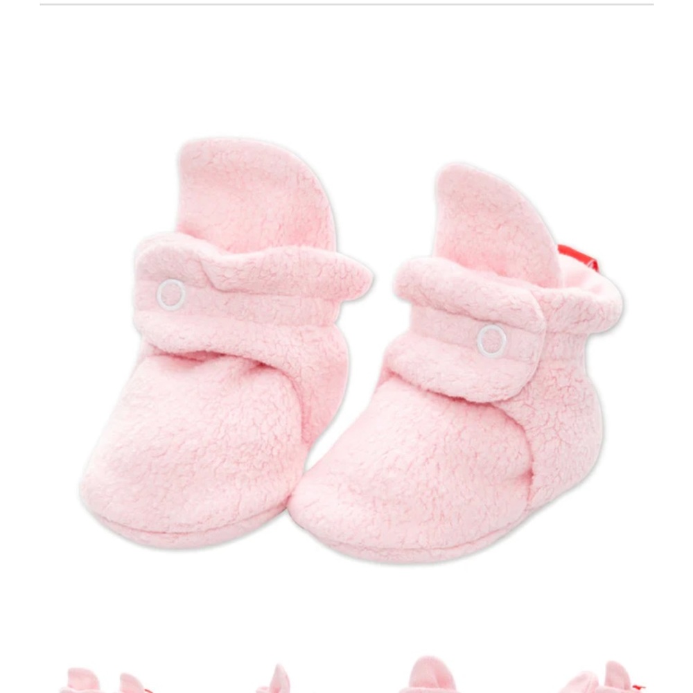 Zutano pink gripper booties with Velcro